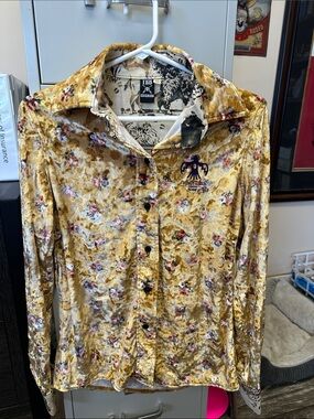 Thunderbird Brand Gold Floral Velvet Button-Up Shirt